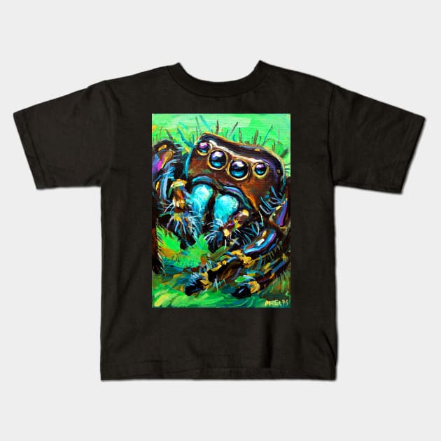 Psychedelic Jumping Spider by Robert Phelps Kids T-Shirt by RobertPhelpsArt